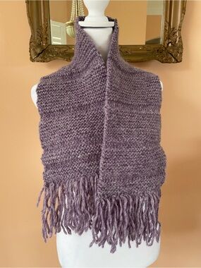Handmade Cozy Lavender Wool Knit Fringe Scarf - Women Accessories